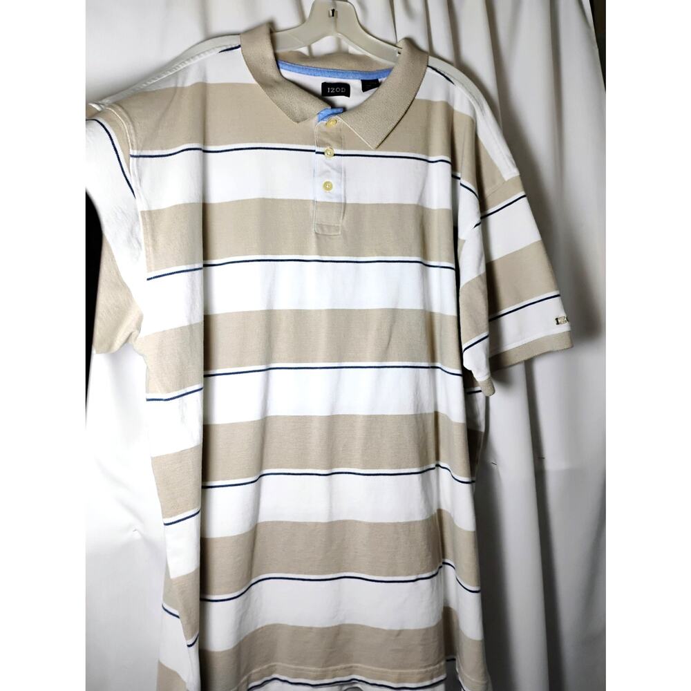 NWOT IZOD 4XL Mens Polo Shirt Striped Piqué Blokecore Preppy Tan White